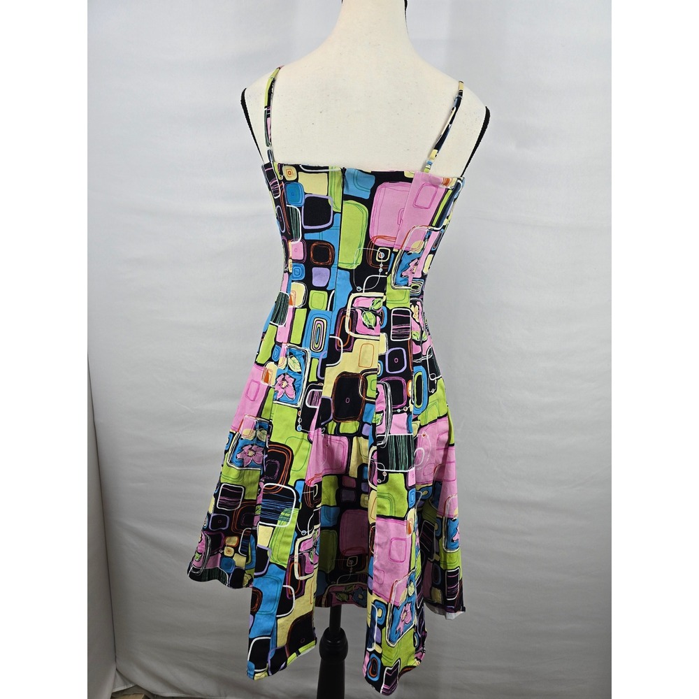 Nine West Womens Retro Geometric Floral Fit and Flare Dress Multicolor Size 8 - Picture 4 of 7